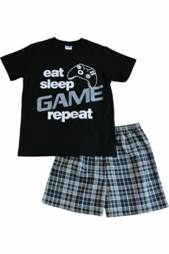 Eat Sleep Game Short Pyjamas Black And White