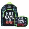 Eat Game Sleep School Bag And Lunch Bag 2 Piece, Kids Boys Gamer Backpack -pajamas shop EatgamesleeprepeatBag2pack