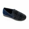 Men's Slip On Black And Navy Check Slippers With Elasticated Gussets -pajamas shop FT1041A 2