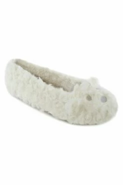 Women's Fluffy White Teddy Bear Ballet Slippers
