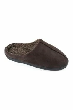 Men's Brown Fleece Lined Slide On Mule Slippers