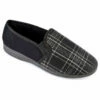 Men's Navy Slip On Check Slippers With Elasticated Gussets -pajamas shop FT1350
