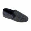 Men's Slip On Grey And Navy Check Slippers With Elasticated Gussets 2 Men's Slip On Grey And Navy Check Slippers With Elasticated Gussets -pajamas shop FT1390 2