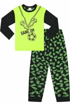 Boys Game On Football Boots Green Long Pyjamas