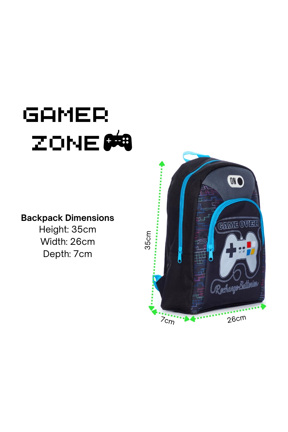 Game Over Recharge Batteries School Bag, Kids Boys Gamer Backpack 9 Game Over Recharge Batteries School Bag, Kids Boys Gamer Backpack - Image 7