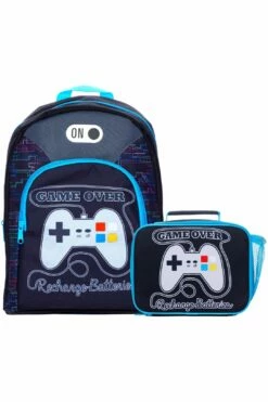 Game Over Recharge School Bag And Lunch Bag 2 Piece, Kids Boys Gamer Backpack