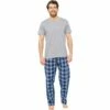 Mens Foxbury Cotton Blend Checked Short Sleeve Long Pyjamas -pajamas shop HT098 1