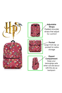 Harry Potter Chibi Character Style Print Backpack Burgundy -pajamas shop Harrypotterchibibackpack1