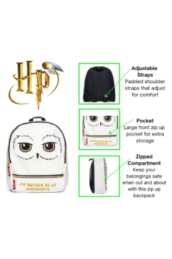 Harry Potter Children's Women's Hedwig Hogwarts Owl School Travel Bag Backpack Fits A4 File -pajamas shop Hedwigbackpack1