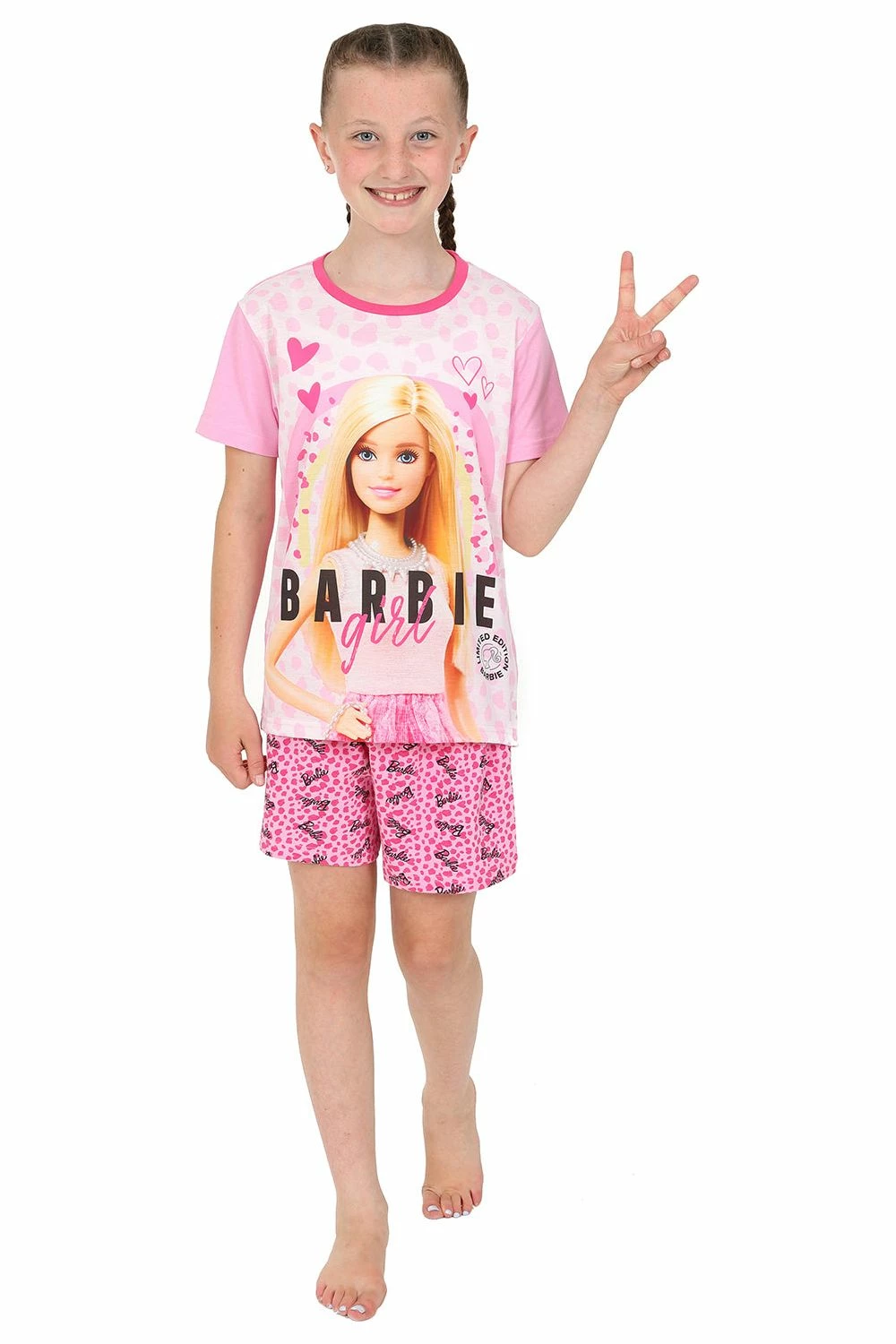 Girls Barbie Girl Short Leopard Print Pink Pyjamas 3 To 10 Years 3 Girls Barbie Girl Short Leopard Print Pink Pyjamas 3 To 10 Years