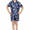 Girls Disney Lilo And Stitch Short Navy Satin Silk Pyjama Set