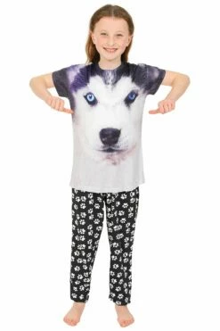 Girls 3D Husky Dog Long Pyjamas