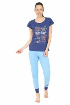 Women's Harry Potter Hedwig Hogwarts Long Ladies Pyjamas Pjs Blue W21