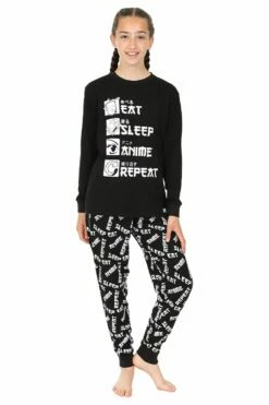 Eat Sleep Anime Repeat Long Pyjamas