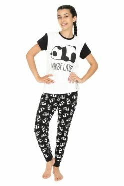 Girls Panda Maybe Later White Long Pyjamas