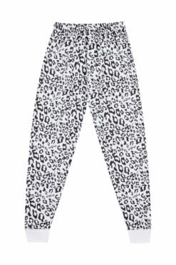Women's And Girls Matching White Animal Print Pocket Long Pyjamas -pajamas shop LEOPARDB03