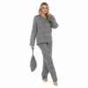 Women's Grey Leopard Print Buttoned Long Pyjama Set With PJ Bag -pajamas shop LN1420 1
