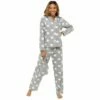 Women's Grey Heart Print Buttoned Long Pyjama Set With PJ Bag -pajamas shop LN1421 2