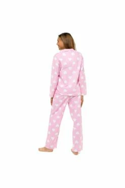 Women's Pink Heart Print Buttoned Long Pyjama Set With PJ Bag -pajamas shop LN1421 3