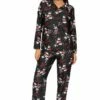 Women's Disney Mickey And Minnie Mouse Long Black Satin Silk Pyjama Set