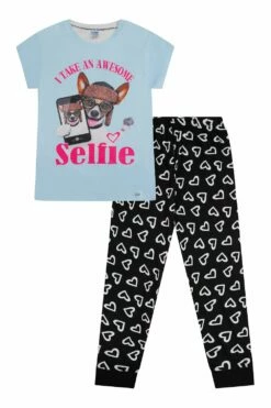 Girls Dog Awesome Selfie Long Pyjamas