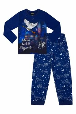 Girls Harry Potter Pyjamas Hedwig Take Me Back To Hogwarts Long Pyjamas Blue -pajamas shop PJF200923 84