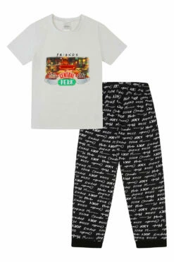 Women's Friends Central Perk Pyjamas Black White Long Pyjamas
