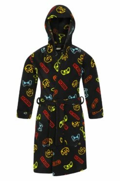 Boys Black Neon Gamer Controller Fleece Dressing Gown