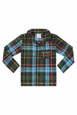 Men's And Boys Matching Brushed Cotton Green And Blue Checked Long Pyjamas -pajamas shop PJF220119 6 child