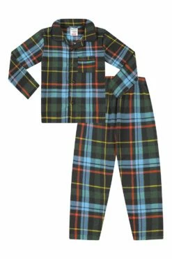 Men's And Boys Matching Brushed Cotton Green And Blue Checked Long Pyjamas -pajamas shop PJF220119 9