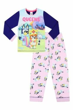 Girls Bluey And Bingo Queens Pink Long Pyjamas 2 To 6 Years