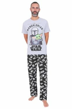 Men's Star Wars The Mandalorian Baby Yoda Child Cotton Long Pyjamas W21