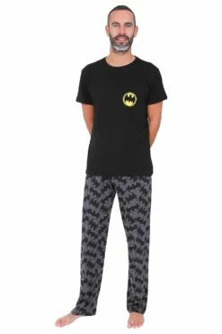 Men's Official Batman Pocket Long Pyjamas Sizes S To 2XL Mens Pjs