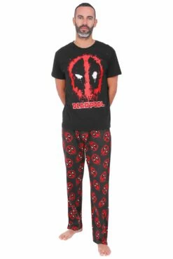 Men's Official Marvel Deadpool Long Pyjamas Sizes S To 2XL Mens Pjs