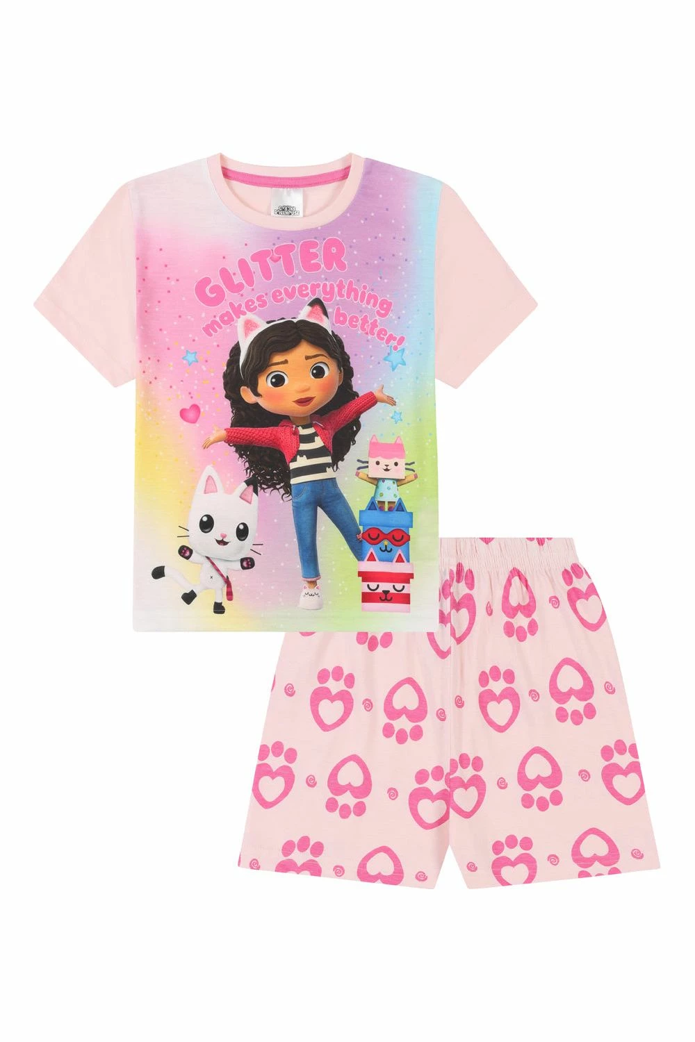 Girls Gabby's Dollhouse 'Glitter Makes Everything Better' Short Pink Pyjama Set 3 Girls Gabby's Dollhouse 'Glitter Makes Everything Better' Short Pink Pyjama Set
