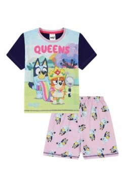 Girls Bluey And Bingo Queens Pink Short Pyjamas 18 Months To 7 Years