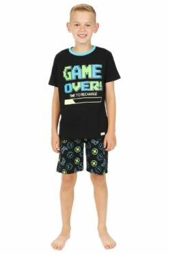 Boys Glow In The Dark Game Over Time To Recharge Batteries Short Pyjamas
