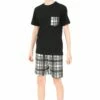 Boys Girls Black And White Check Woven Short Pyjamas -pajamas shop PJF230709 72