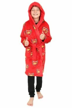 Arsenal F.C. Boys Official Dressing Gown Fleece Hooded Kids Robe W23 -pajamas shop PJFModels230822 78