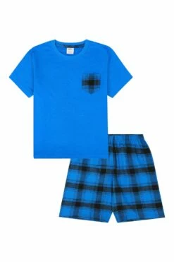 Boys Woven Cotton Check Short Pyjamas