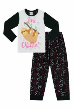 Girls Just Sloth Chillin Girls Heart Long Cotton Pyjamas