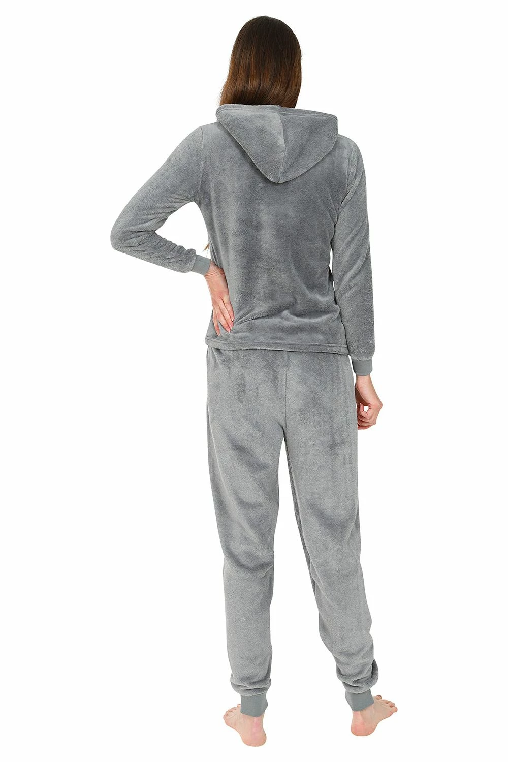 Girls Grey Fleece Hooded Lounge Pyjama Set 4 Girls Grey Fleece Hooded Lounge Pyjama Set - Image 2