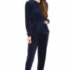 Girls Navy Velour Hooded Lounge Set Tracksuit