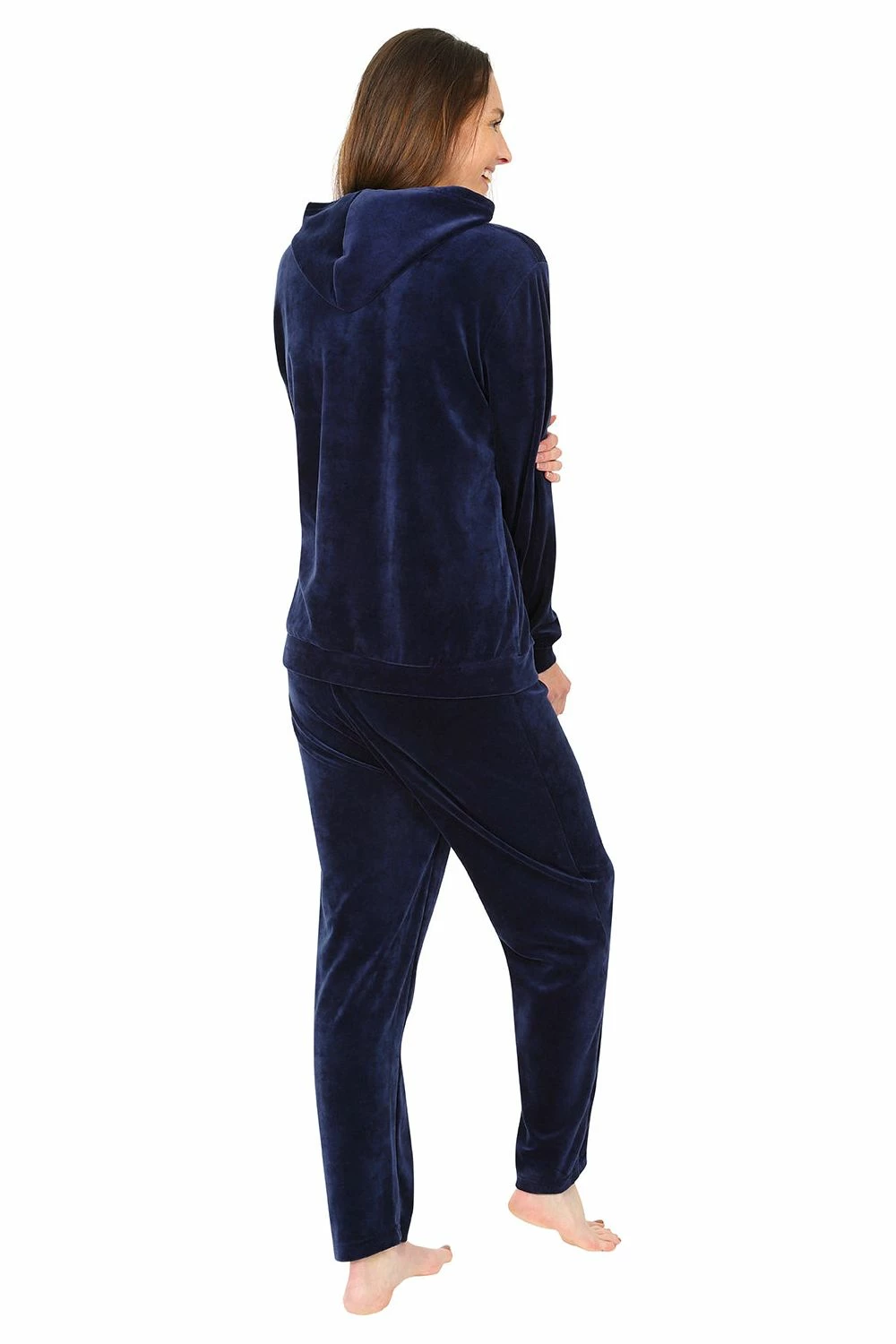 Girls Navy Velour Hooded Lounge Set Tracksuit 4 Girls Navy Velour Hooded Lounge Set Tracksuit - Image 2