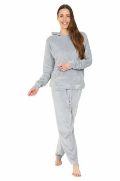 Girls Grey Velour Hooded Lounge Set Tracksuit