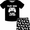 Boys Play Now Sleep Later Gaming Short Pyjamas -pajamas shop PLAYNOWSLEEPLATERSHORTPYJAMAS1