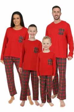 Matching Family Red Check Pocket Women's, Men's And Kids Pyjama Set