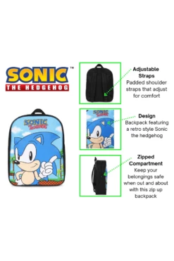 Official Sonic The Hedgehog Retro Kids Backpack Rucksack School Bag -pajamas shop SonicretroBackpack1