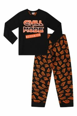 Chill Mode Activated Orange Black Long Pyjamas 9 To 15 Years 1265