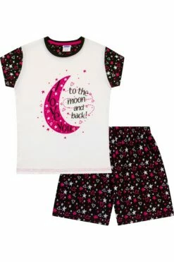 Girls 'I Love You To The Moon Back' Short Pyjamas 10 Girls 'I Love You To The Moon Back' Short Pyjamas -pajamas shop i love you to the moon and back short pyjamas